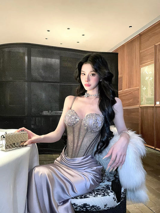 冷艳芳华 Chilly Elegance Purple Bodycon Long Dress