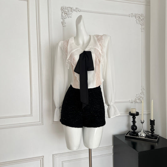 凯尼美美 长袖v领蕾丝气质衬衫上衣  Kaine‘s Beauty Long-Sleeve V-Neck Lace Elegant Blouse