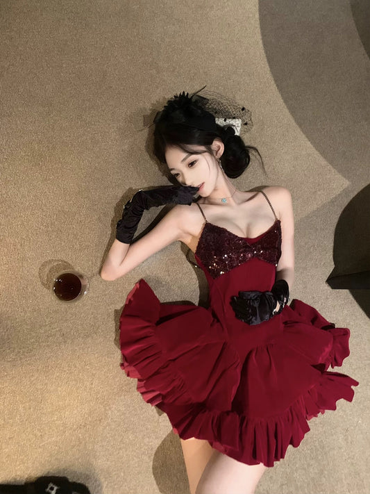顶美打造 重工款V领丝绒吊带连衣裙 Delicately Crafted Velvet V-Neck Slip Dress by Dingmei