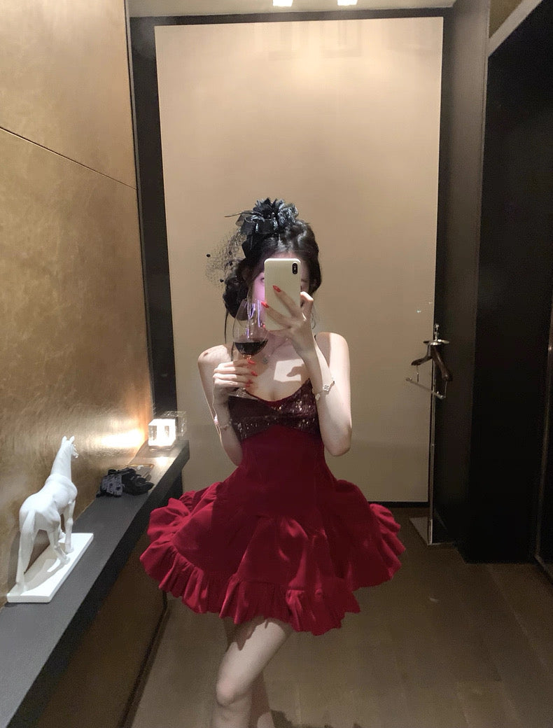 顶美打造 重工款V领丝绒吊带连衣裙 Delicately Crafted Velvet V-Neck Slip Dress by Dingmei