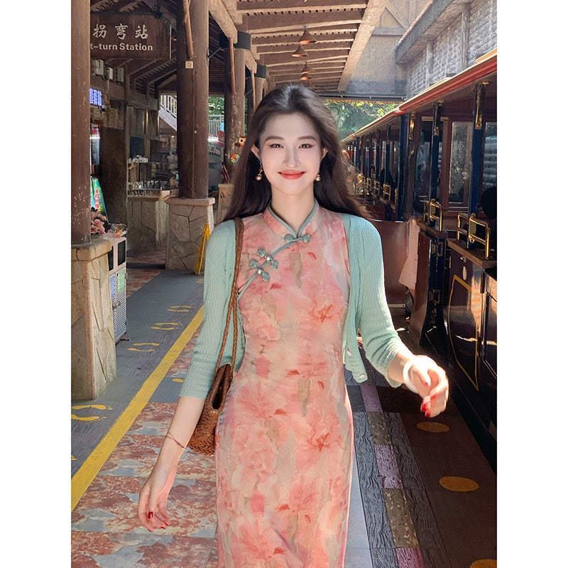 花间令 新中式粉色改良旗袍 Huajianling Pink Modern Chinese-Style Qipao