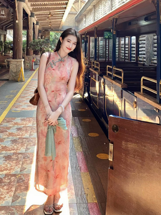 花间令 新中式粉色改良旗袍 Huajianling Pink Modern Chinese-Style Qipao