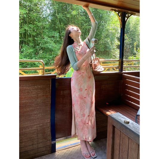 花间令 新中式粉色改良旗袍 Huajianling Pink Modern Chinese-Style Qipao