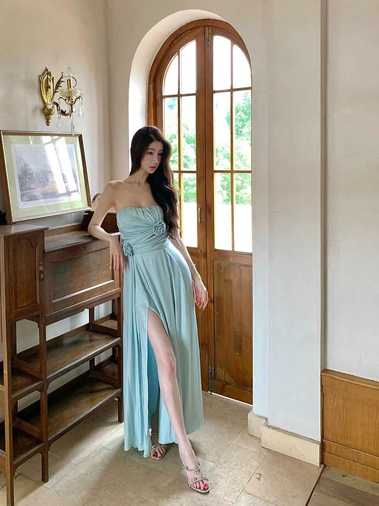 密语限定 高级感蓝色抹胸连衣裙 Whisper Limited Edition Luxe Blue Strapless Dress