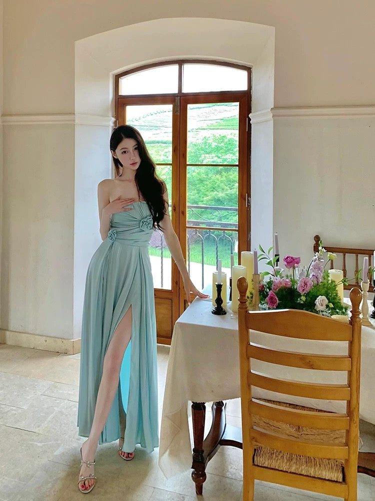 密语限定 高级感蓝色抹胸连衣裙 Whisper Limited Edition Luxe Blue Strapless Dress