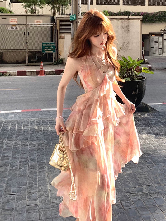 爱神来信 挂脖渐层荷叶边连衣裙 Love Letter from Cupid Halter Neck Ruffled Ombre Dress