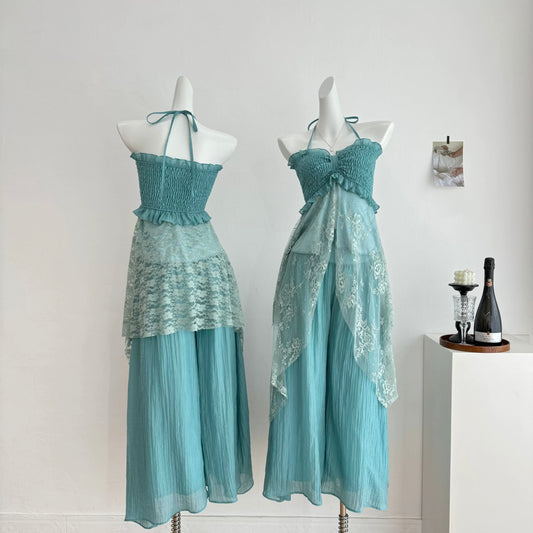 彩色云南 薄荷绿夏日吊带阔腿裤套装 Colorful Yunnan Mint Green Summer Cami & Wide-Leg Pants Set