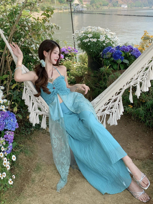 彩色云南 薄荷绿夏日吊带阔腿裤套装 Colorful Yunnan Mint Green Summer Cami & Wide-Leg Pants Set