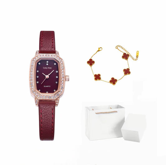 微醺波尔多  镶钻真皮腕表 Bordeaux Glow Diamond-Encrusted Leather Watch