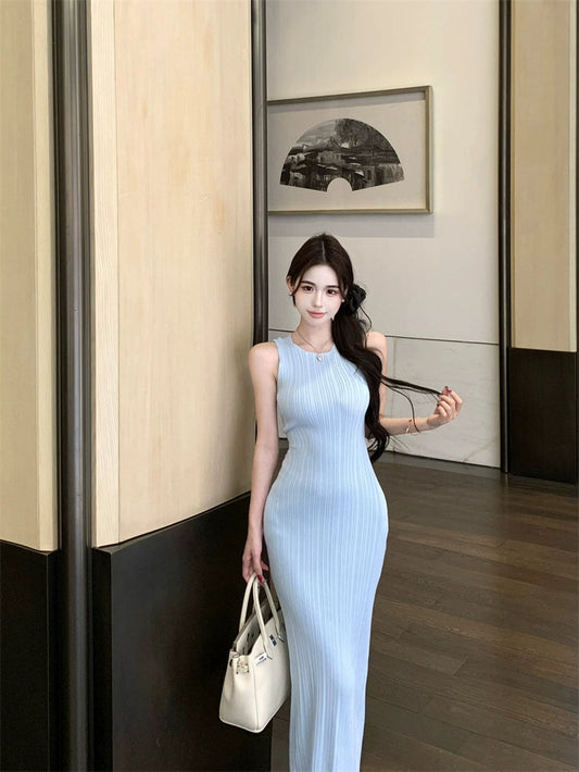 曼玉馨馨 温柔风无袖修身连衣长裙 Manyu Xinxin Gentle Style Sleeveless Slim Maxi Dress