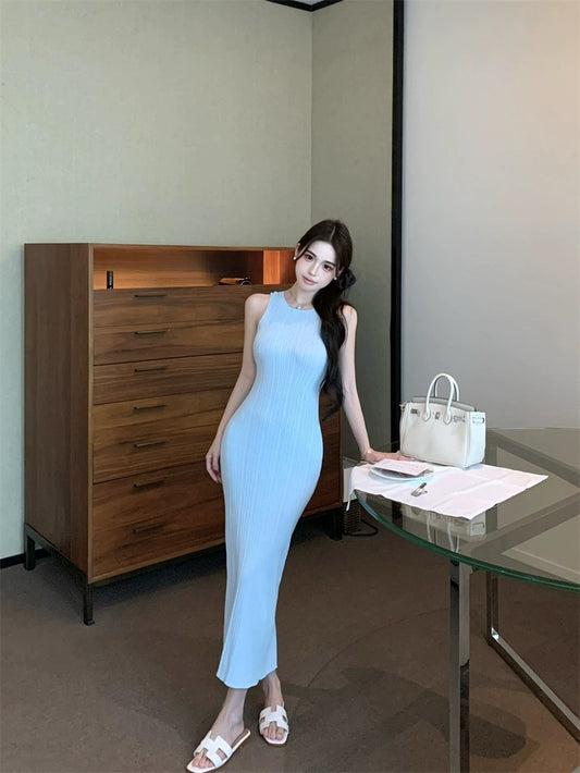 曼玉馨馨 温柔风无袖修身连衣长裙 Manyu Xinxin Gentle Style Sleeveless Slim Maxi Dress