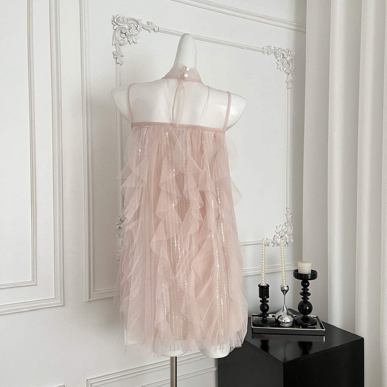 粉雾香氛 蝴蝶结不规则网纱裙 Pink Mist Fragrance Irregular Tulle Dress with Bow