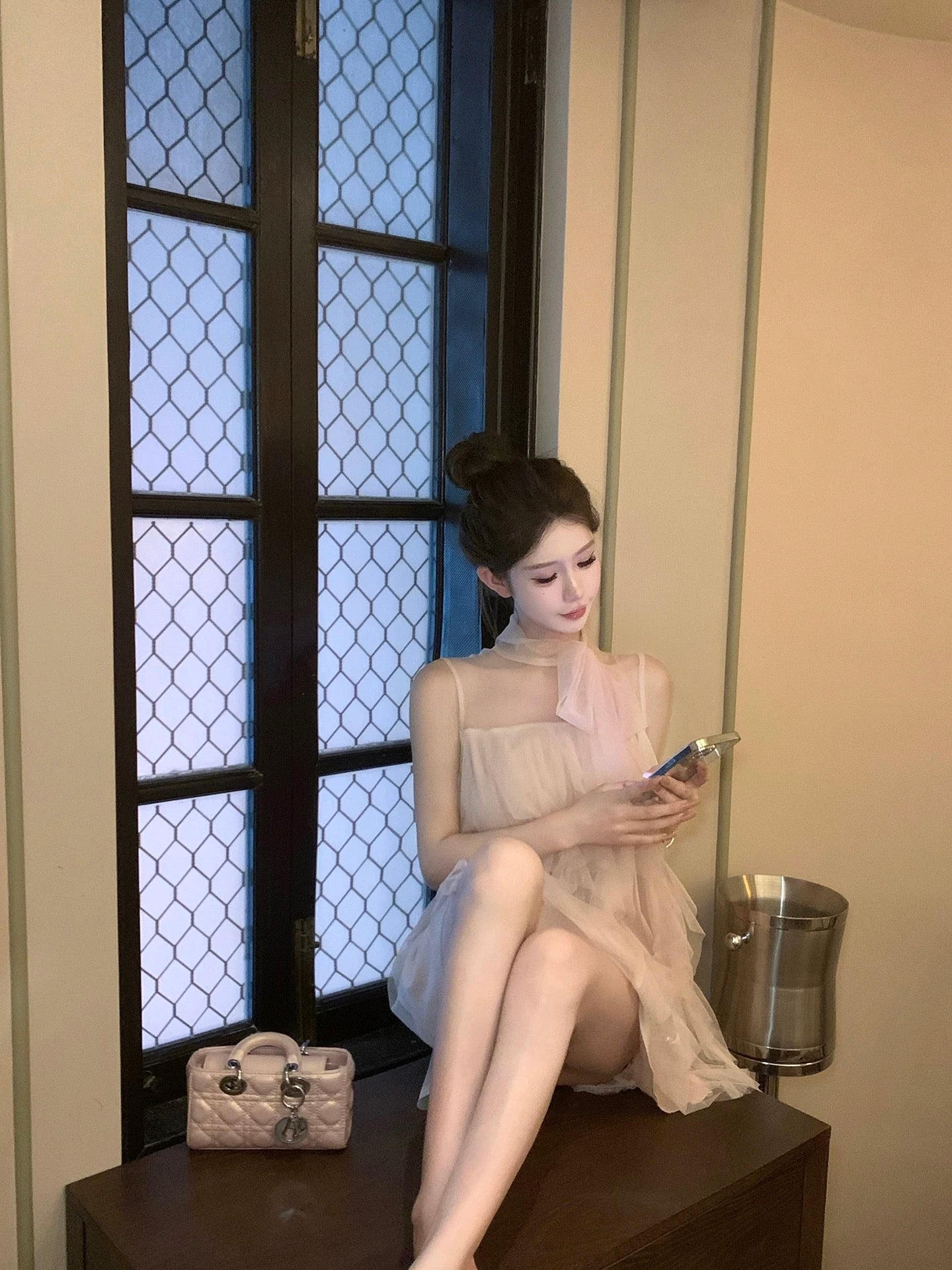 粉雾香氛 蝴蝶结不规则网纱裙 Pink Mist Fragrance Irregular Tulle Dress with Bow