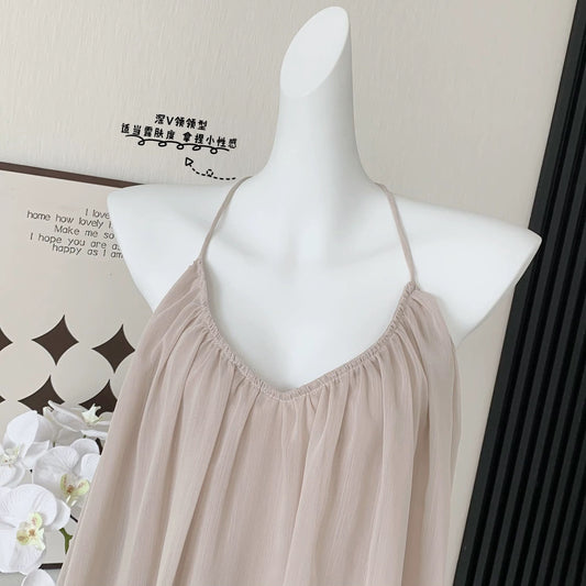 浪漫匿名 雪纺连衣裙露背挂脖连衣裙 Romantic Anonymous Backless Halter Neck Chiffon Dress