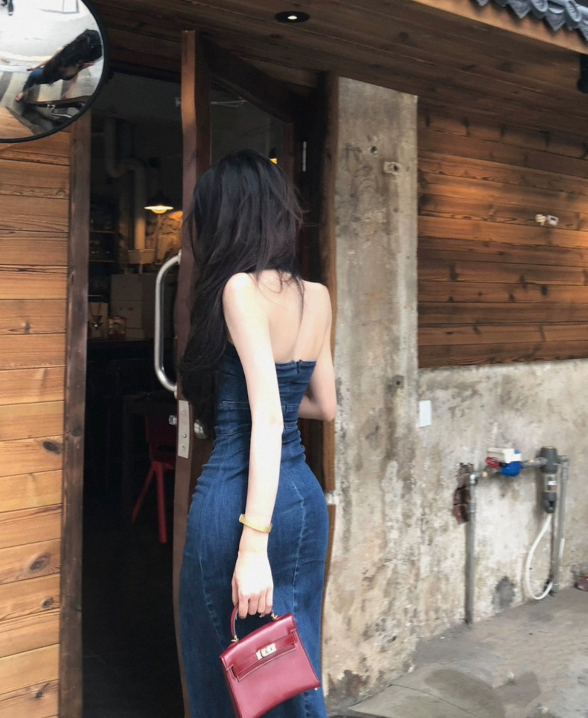 丹蓝物语 牛仔挂脖开叉连衣裙 Danlan Story - Denim Halter Neck Split Dress