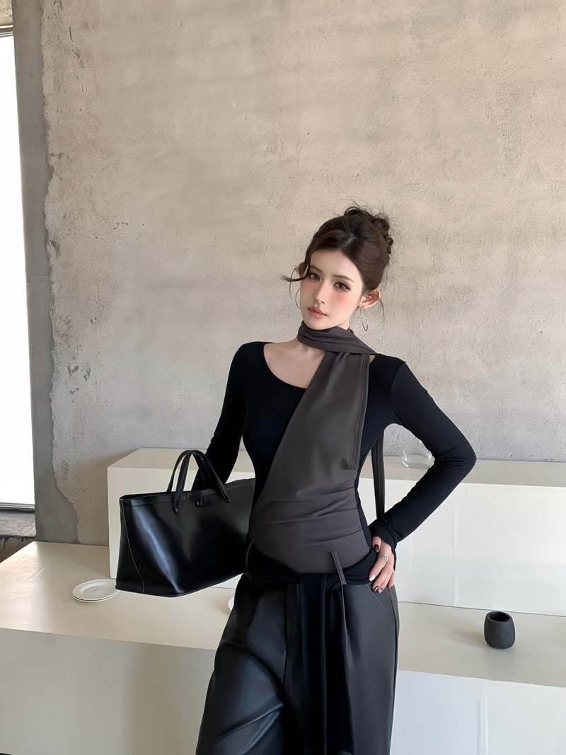 缠绕浪漫 假两件不规则打底衫上衣 Double Vision Faux Two-Piece Strappy Top