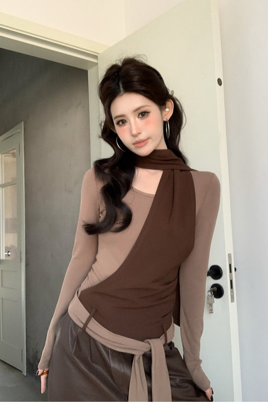 缠绕浪漫 假两件不规则打底衫上衣 Double Vision Faux Two-Piece Strappy Top