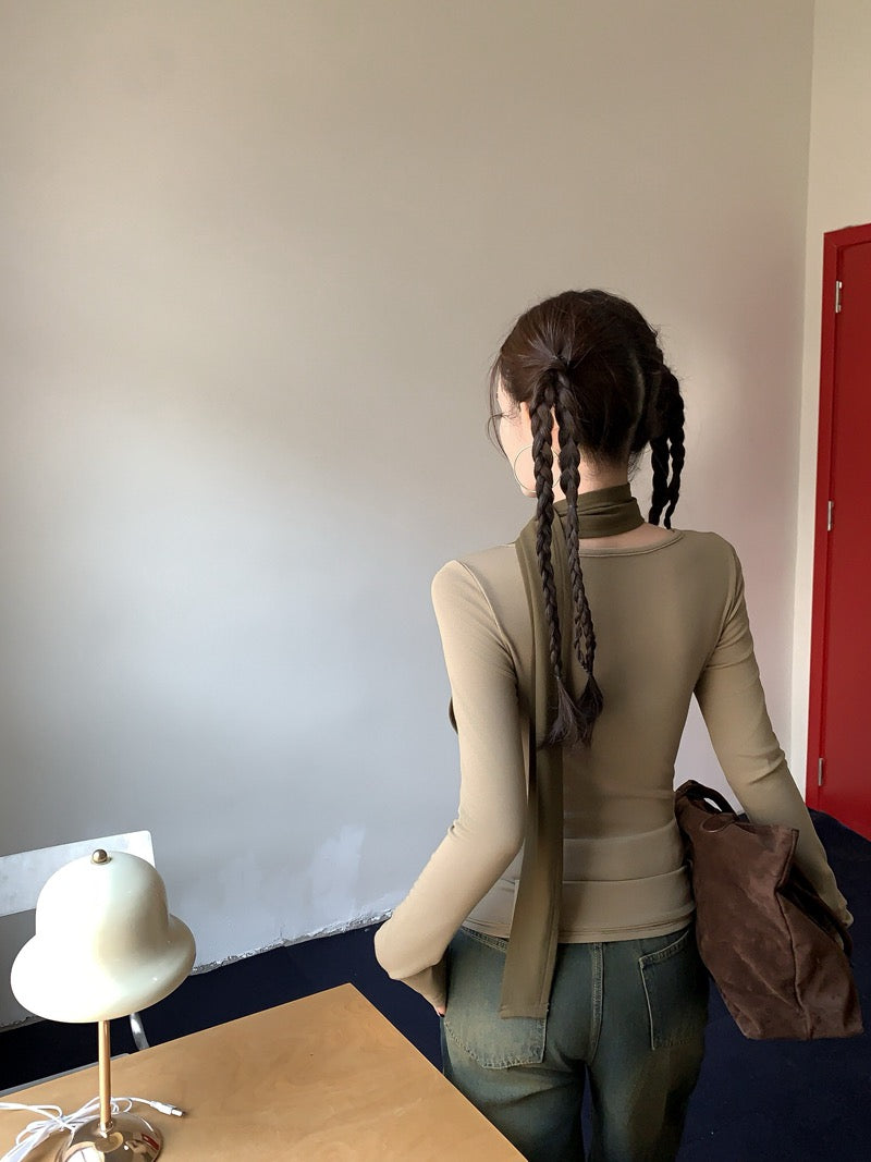 缠绕浪漫 假两件不规则打底衫上衣 Double Vision Faux Two-Piece Strappy Top