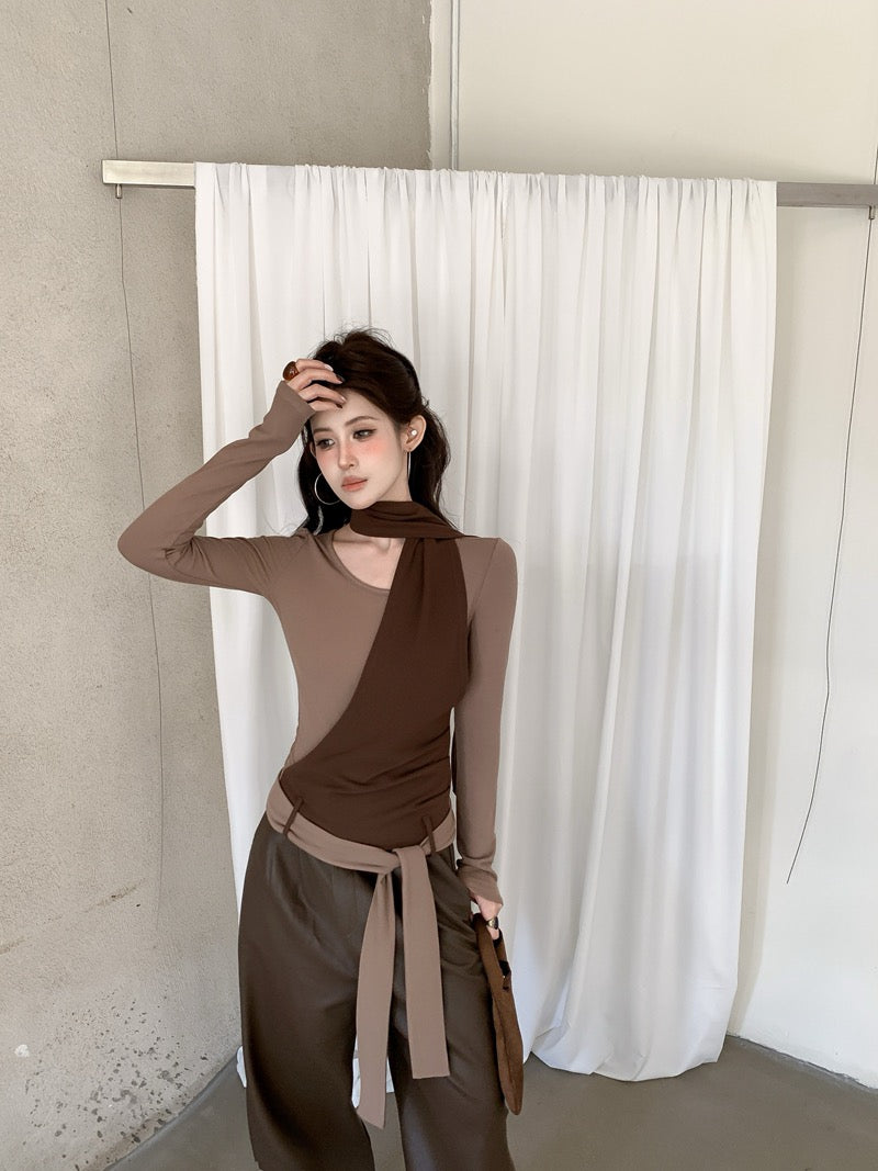 缠绕浪漫 假两件不规则打底衫上衣 Double Vision Faux Two-Piece Strappy Top