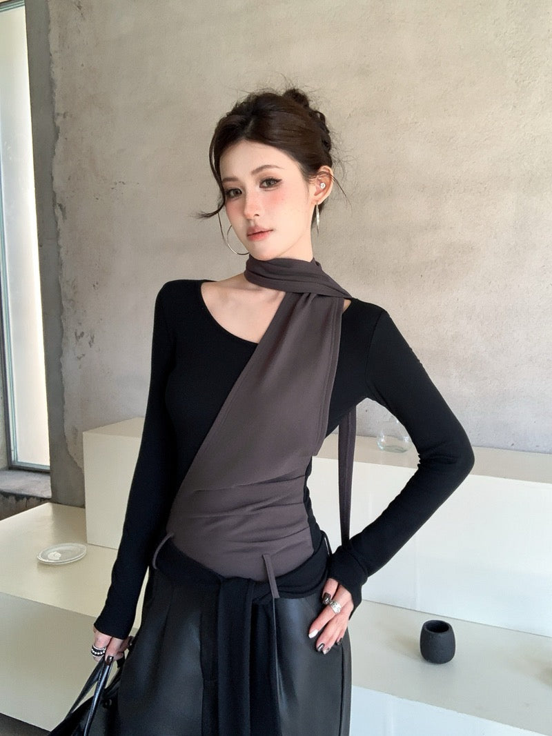 缠绕浪漫 假两件不规则打底衫上衣 Double Vision Faux Two-Piece Strappy Top