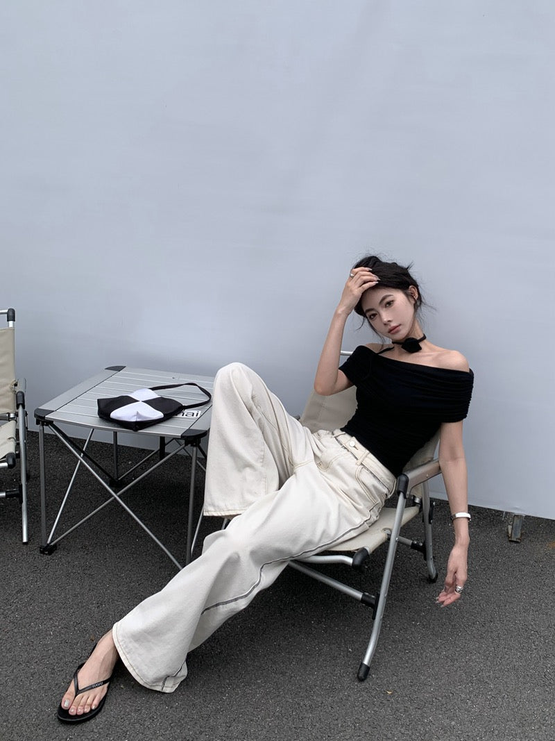 微醺花火 一字肩短袖花朵上衣 Blooming Shoulder Off-the-shoulder Floral Crop Top