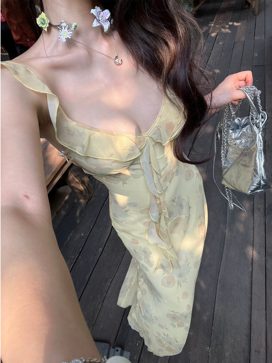 仲夏花园舞曲 奶油黄荷叶边仙女连衣裙 Midsummer Garden Waltz Ruffle Fairy Dress in Butter Yellow