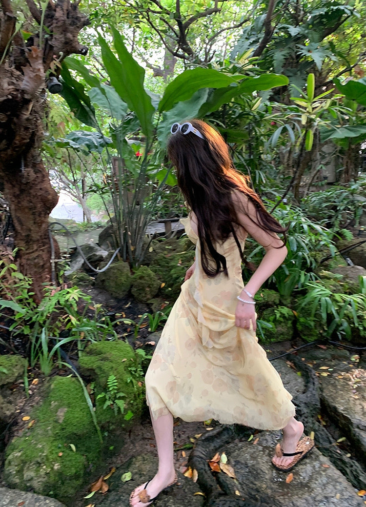 仲夏花园舞曲 奶油黄荷叶边仙女连衣裙 Midsummer Garden Waltz Ruffle Fairy Dress in Butter Yellow