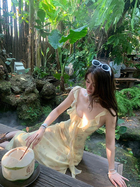 仲夏花园舞曲 奶油黄荷叶边仙女连衣裙 Midsummer Garden Waltz Ruffle Fairy Dress in Butter Yellow