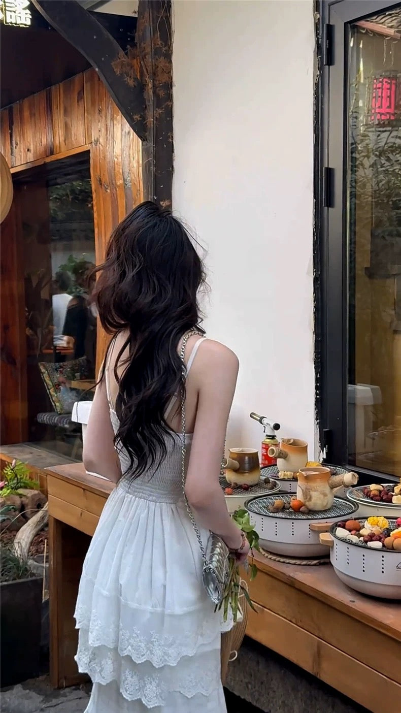 西西里漫花 白色吊带连衣裙/半身裙套装   Sicilian Floral Bloom White Camisole Dress / Two-Piece Skirt Set