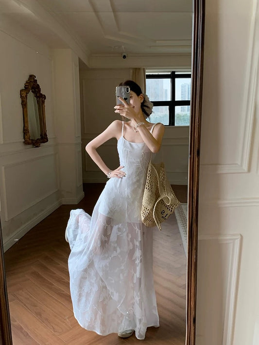 浮光森林 花朵微透海边度假风连衣裙 Verdant Light Floral Tulle Vacation Dress