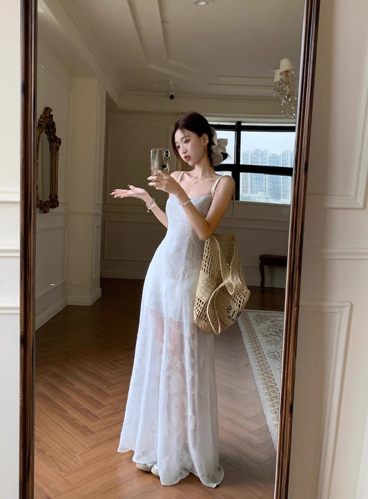 浮光森林 花朵微透海边度假风连衣裙 Verdant Light Floral Tulle Vacation Dress