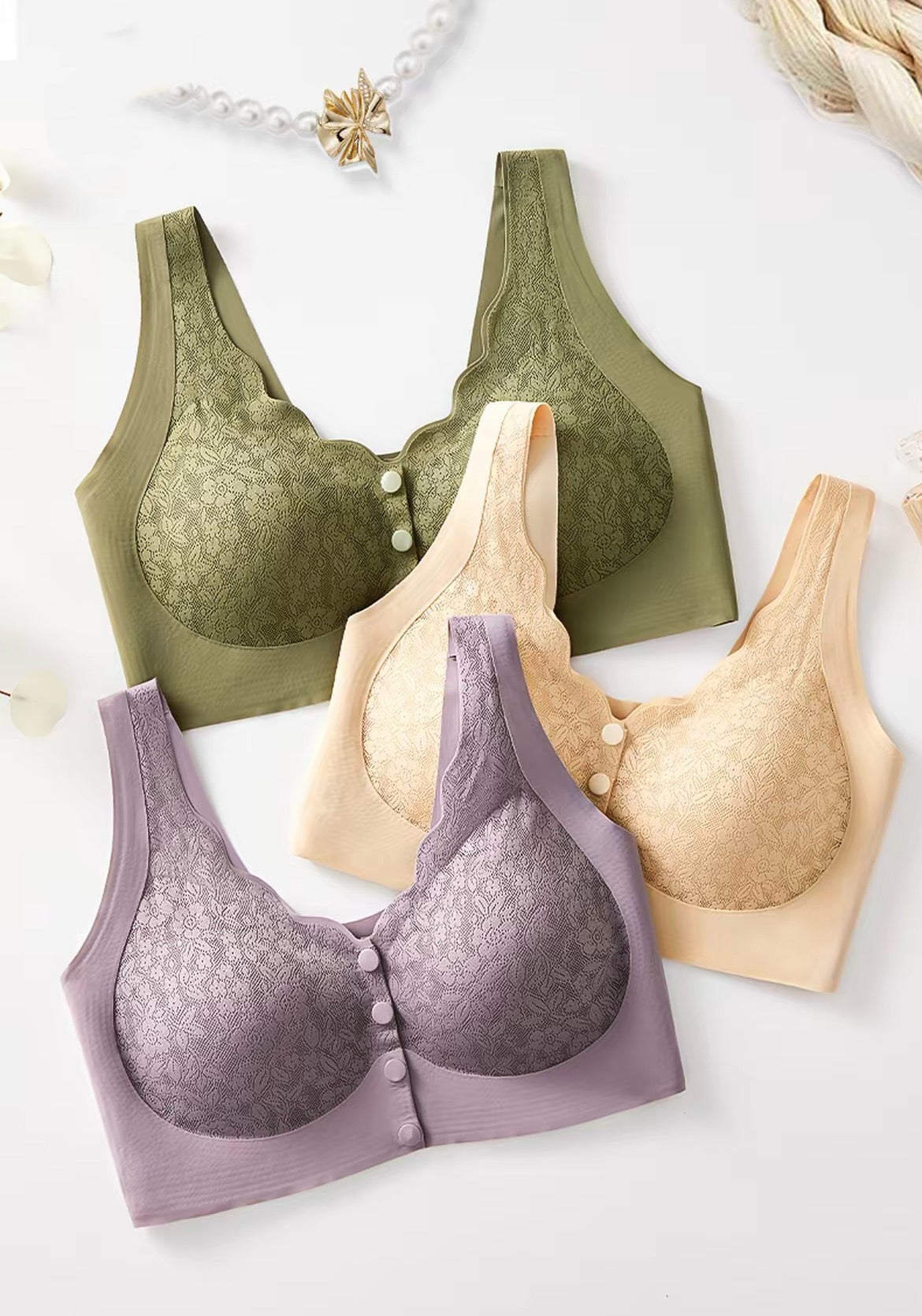 琥珀流光 复古宫廷风碎花无痕前开扣文胸内衣 Amber Luster Vintage Royal Floral Seamless Front-Closure Bra