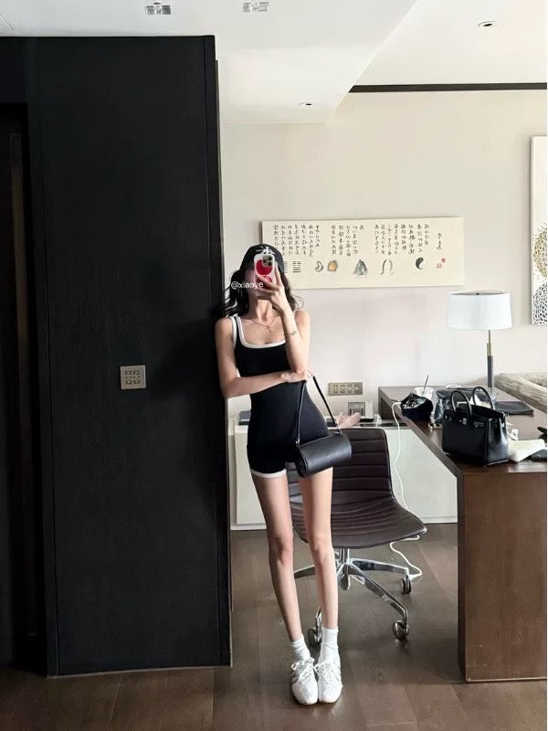 健身女孩 辣妹撞色带胸垫连体裤 Colorblock Padded Jumpsuit for Fit Girls / Sexy Activewear Bodysuit