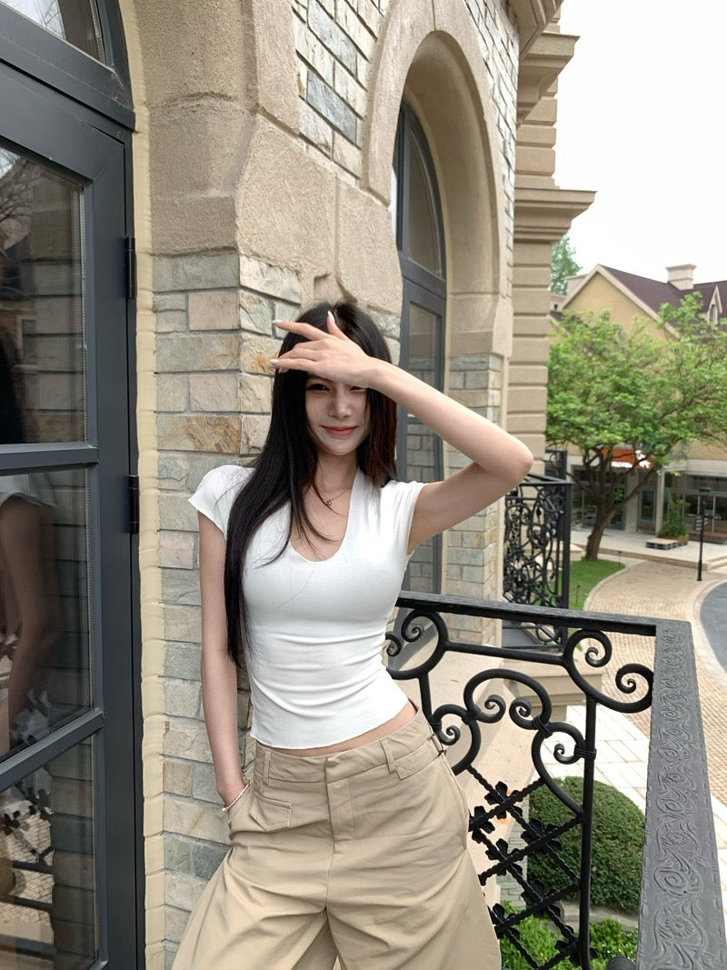 简夏如初 紧身小飞袖弹力显瘦上衣 Always You Slim Fit Cap Sleeve Stretch Top