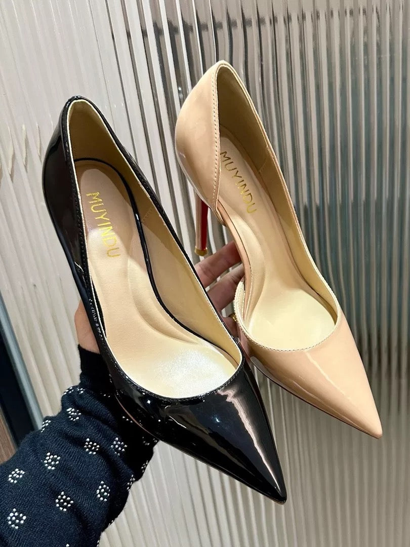 超舒服-红底侧空裸色高跟鞋 Super comfortable nude side-cut high heels with red soles