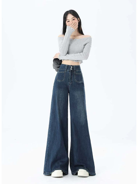 阔腿牛仔 高腰显瘦宽松的直筒喇叭牛仔裤 Wide-Leg High-Waisted Flared Jeans – Loose Fit and Slimming Straight Cut