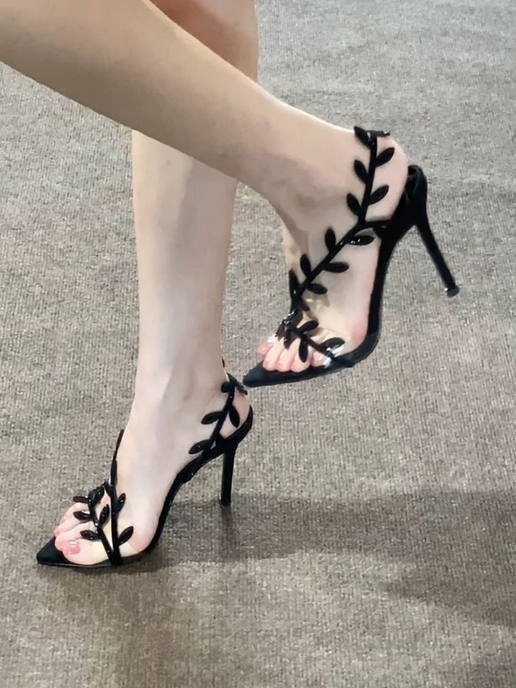 欧美水钻树叶高跟鞋 European-American style rhinestone leaf high heels