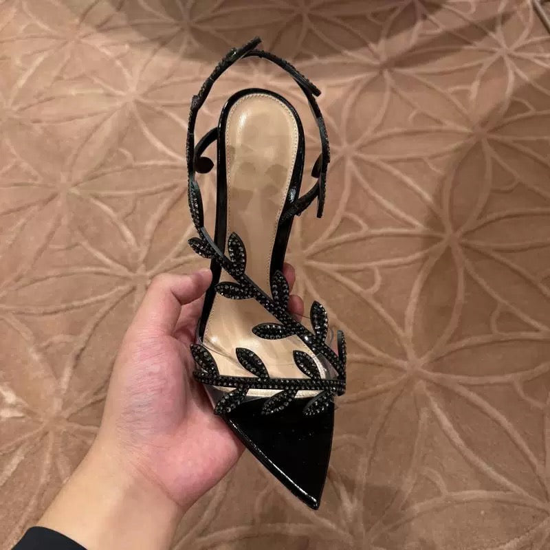 欧美水钻树叶高跟鞋 European-American style rhinestone leaf high heels