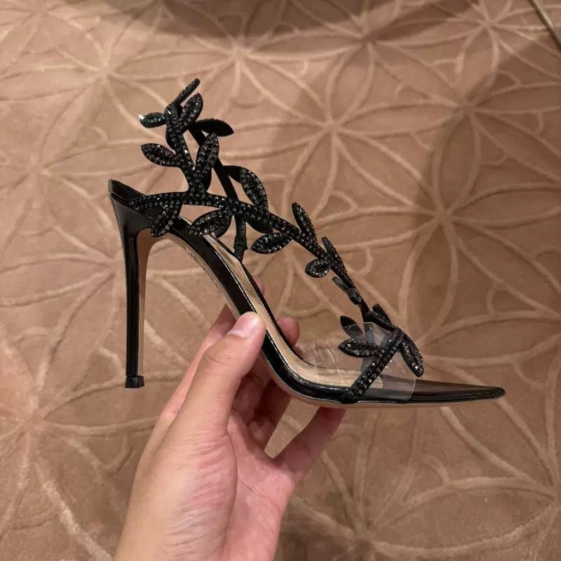 欧美水钻树叶高跟鞋 European-American style rhinestone leaf high heels