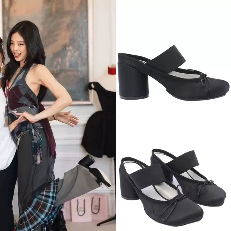Jeannie同款 马吉拉经典绑带苹果头粗跟鞋 Jeannie-Style Maison Margiela Classic Lace-Up Apple-Toe Chunky-Heel Shoes