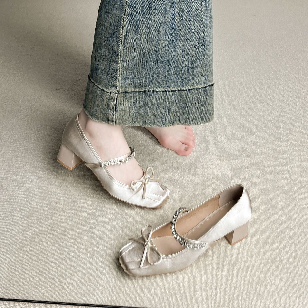 匠逅 法式芭蕾绝美粗跟女高跟鞋 Jianghou French-Style Ballet-Inspired Elegant Chunky-Heel Women’s Heels