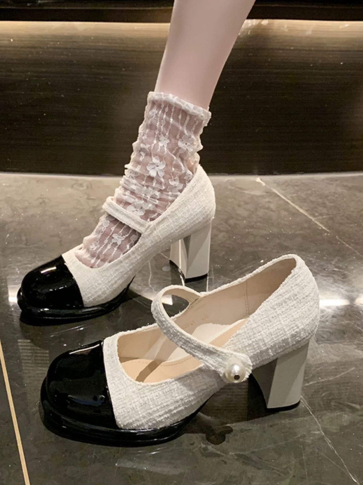 小香风玛丽珍鞋粗跟增高高跟鞋 Chanel-Style Mary Jane Chunky-Heel Platform Heels