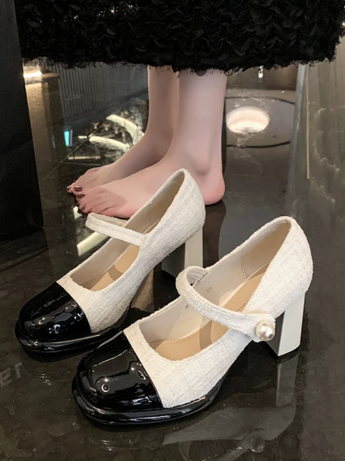 小香风玛丽珍鞋粗跟增高高跟鞋 Chanel-Style Mary Jane Chunky-Heel Platform Heels