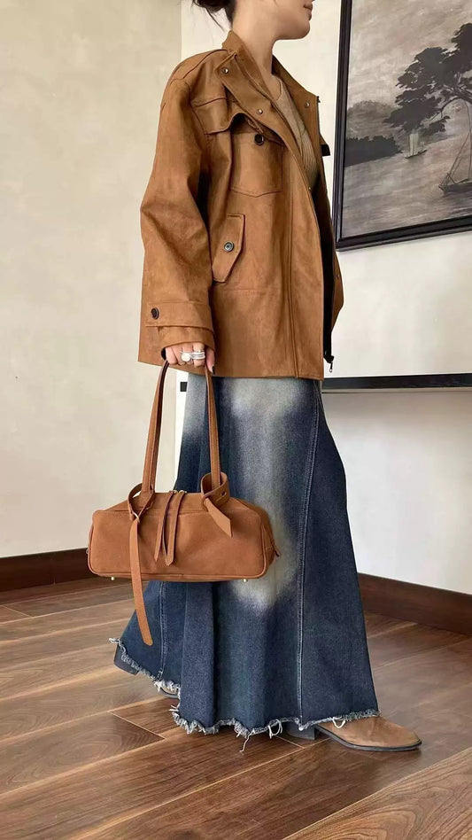 大容量磨砂保龄球韩式包包 Large-Capacity Matte Bowling-Style Korean Bag