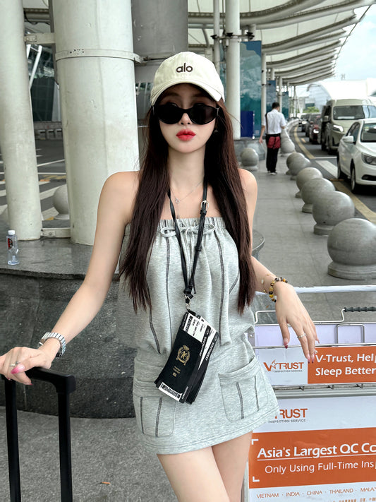 姐姐很潮 原创抽绳条纹包臀连衣裙 Trendy Sis Original Ruched Drawstring Striped Bodycon Dress