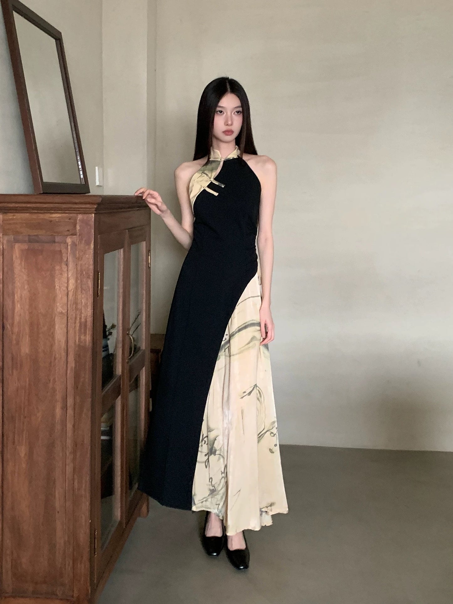 热巴美学 新中式国风书法旗袍连衣裙 Dilraba Aesthetics New Chinese Style Calligraphy Qipao Dress