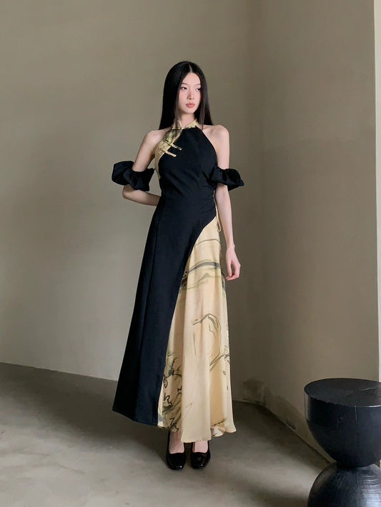 热巴美学 新中式国风书法旗袍连衣裙 Dilraba Aesthetics New Chinese Style Calligraphy Qipao Dress