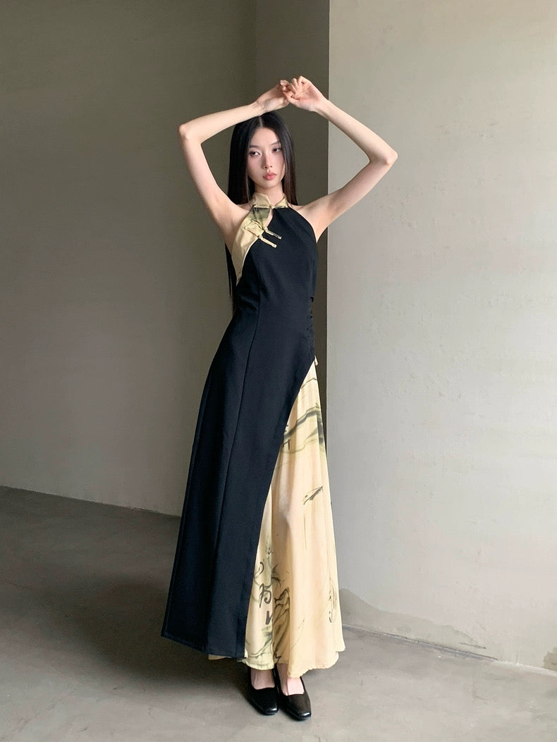 热巴美学 新中式国风书法旗袍连衣裙 Dilraba Aesthetics New Chinese Style Calligraphy Qipao Dress