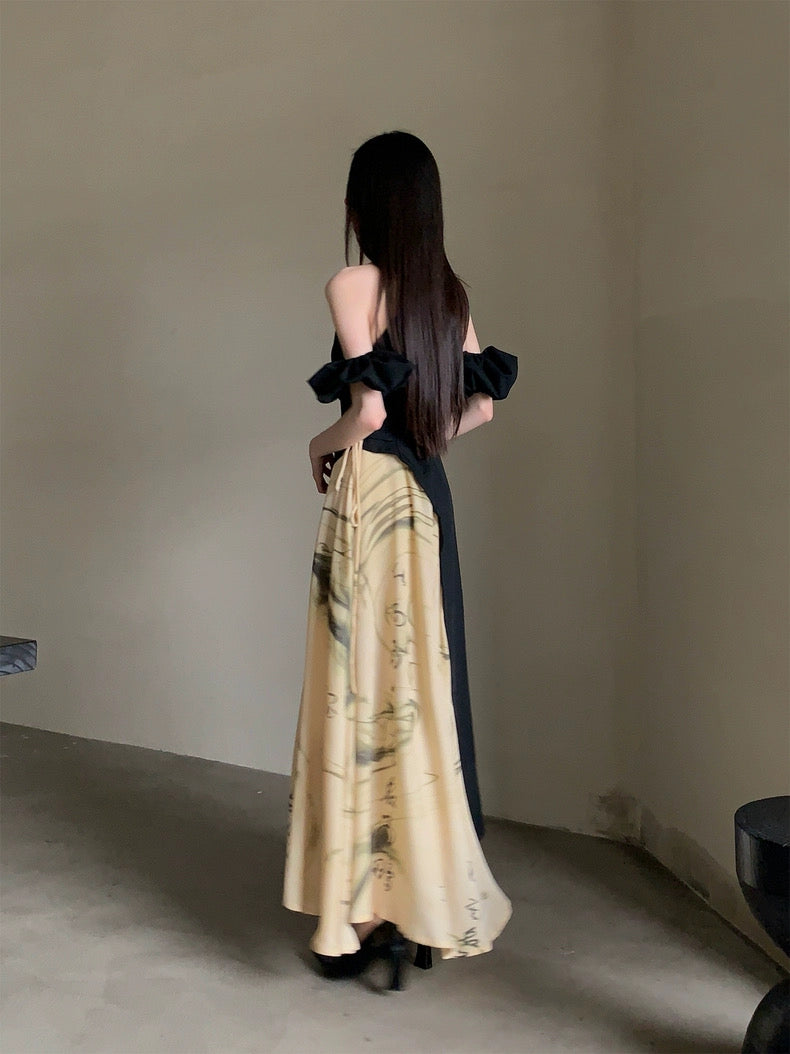 热巴美学 新中式国风书法旗袍连衣裙 Dilraba Aesthetics New Chinese Style Calligraphy Qipao Dress