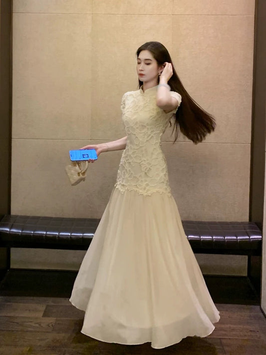 凌禾雪俏 绝美新中式蕾丝旗袍连衣裙 Ice Snowy Stunning New Chinese Style Lace Qipao Dress